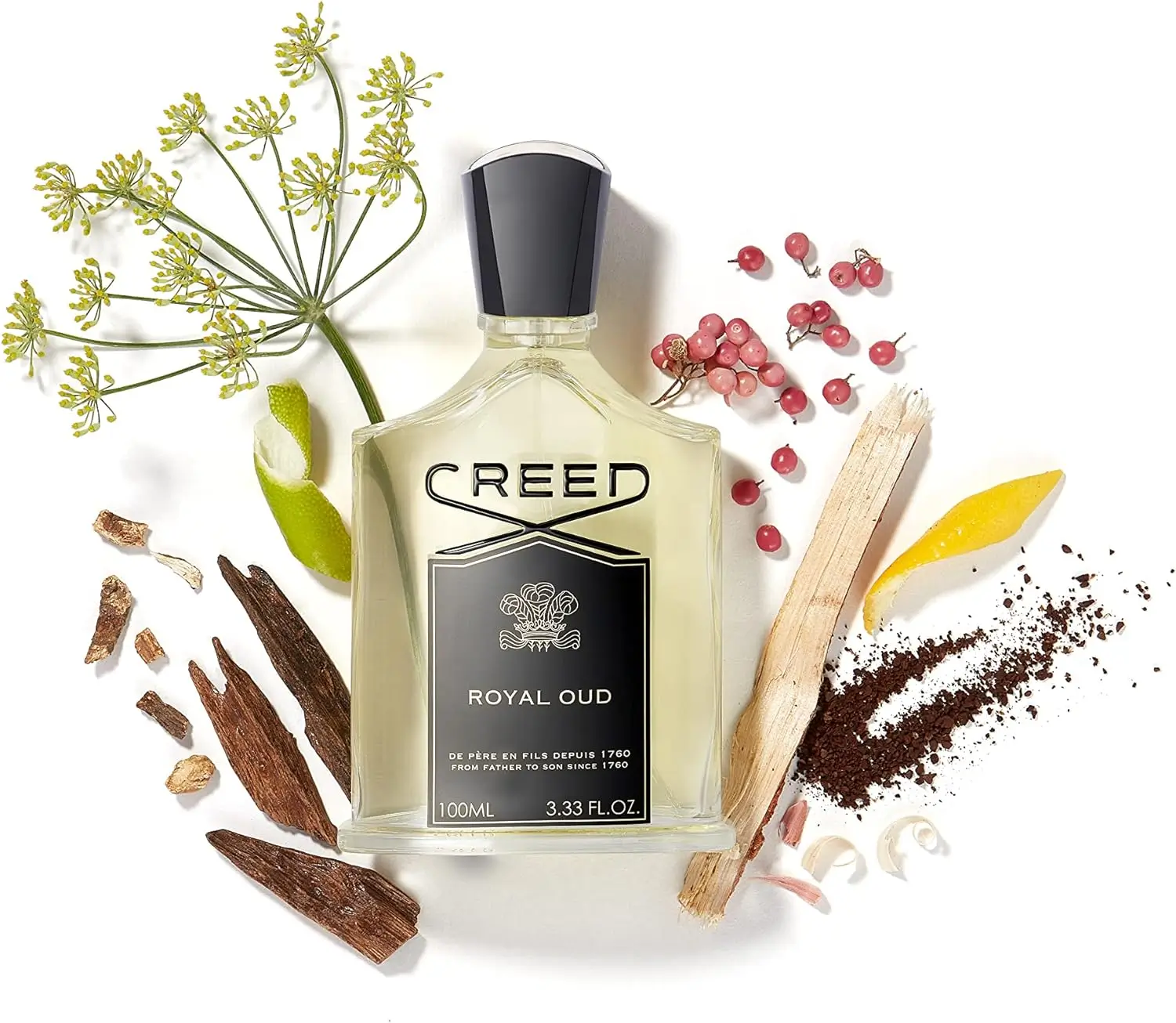 Frasco do perfume Creed Royal Oud Eau de Parfum com design elegante em preto e dourado, sobre fundo neutro, transmitindo luxo e sofisticação. 📝 Descrição da Imagem: A imagem apresenta o frasco imponente do Creed Royal Oud Eau de Parfum, com design clássico em vidro transparente, tampa preta e detalhes dourados. O brasão da Casa Creed em alto relevo reforça a herança aristocrática da marca. A composição visual remete ao universo palaciano, com elementos que evocam madeira nobre, couro e mármore — refletindo o perfil de um perfume amadeirado especiado, inspirado na opulência do Oriente e na elegância da realeza. 💬 Legenda para Blog ou Redes Sociais: 👑 Madeira, ouro e poder. Creed Royal Oud é o perfume que traduz sofisticação absoluta — para quem vive com elegância e presença. Se quiser, posso montar esse conteúdo como card editorial, ficha comparativa ou post para Pinterest e Instagram. Deseja que eu prepare esses formatos?