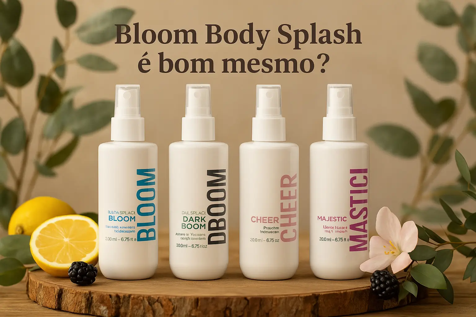 Frascos do Bloom Body Splash em destaque, mostrando variações de fragrâncias da Bloom Body Br. Imagem para artigo: Bloom Body Splash é bom?