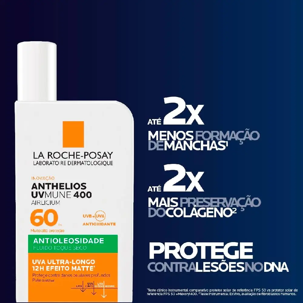 Protetor solar facial La Roche-Posay Anthelios UVmune Airlicium FPS 60 — ideal para peles oleosas e sensíveis.