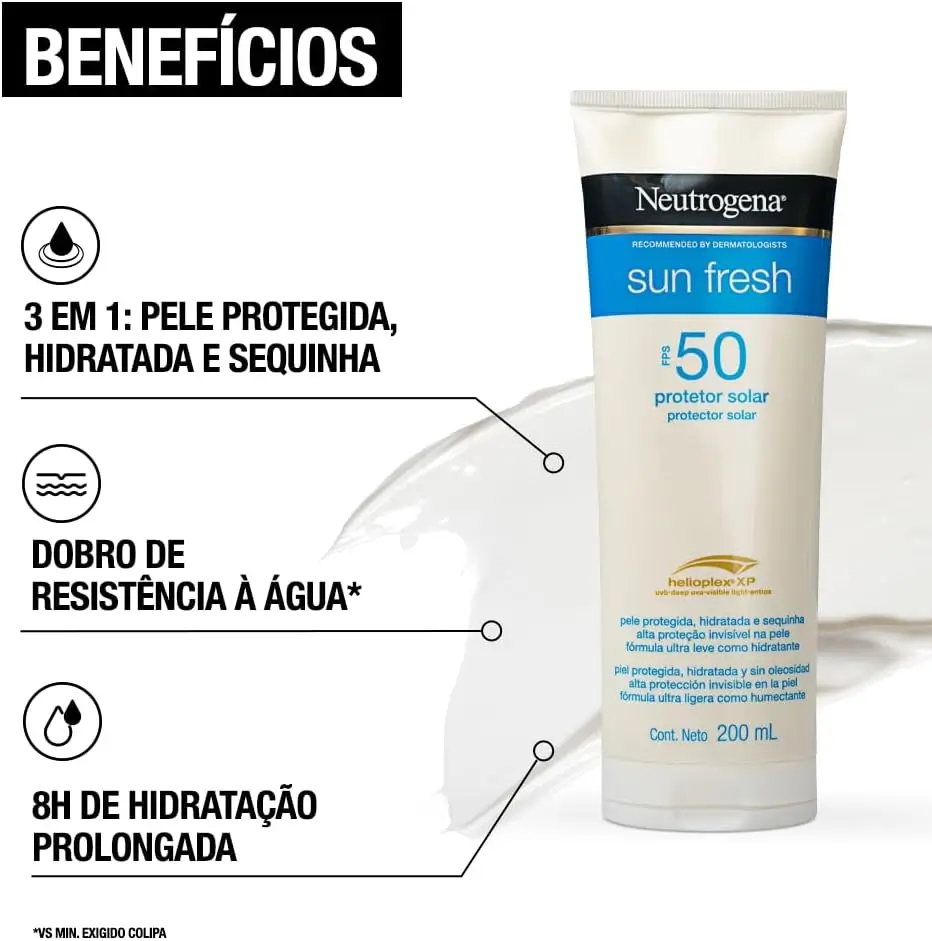 Neutrogena Sun Fresh FPS 50 entre os melhores protetores solares para o corpo.