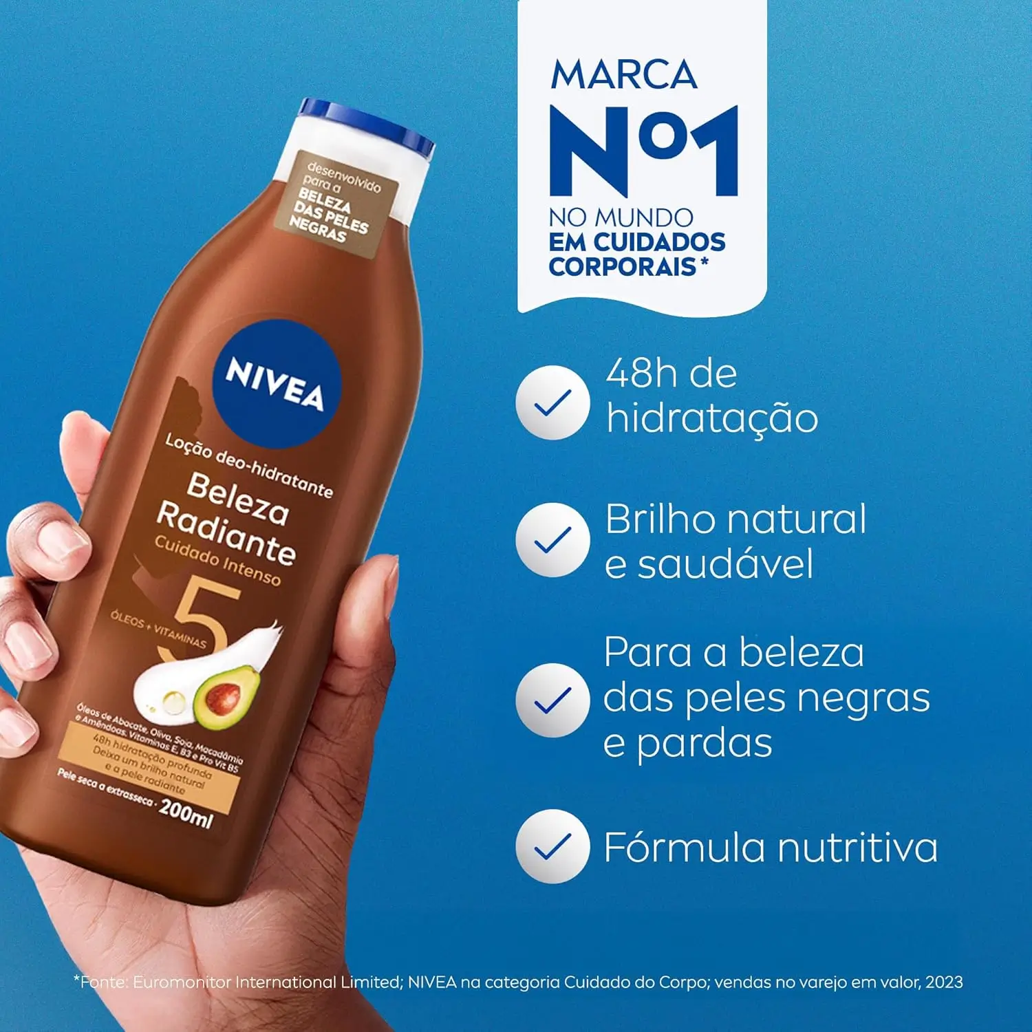 Loção deo-hidratante NIVEA Beleza Radiante Cuidado Intenso para pele negra com óleos e vitaminas.