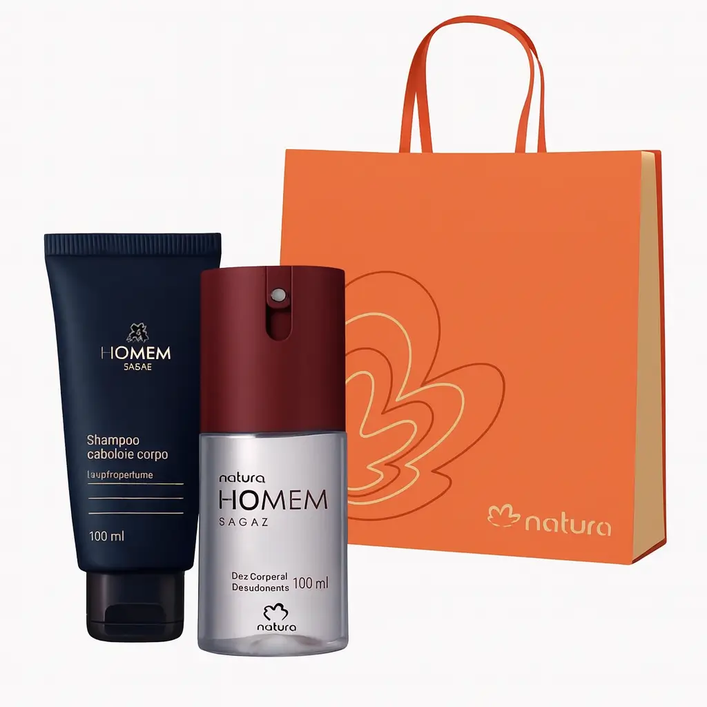 kit presente Natura Homem Sagaz com shampoo e desodorante corporal masculino