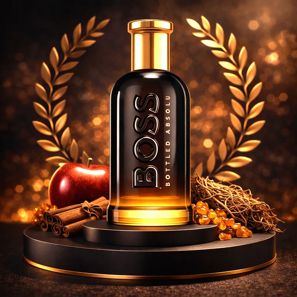 Boss Bottled Absolu em pódio premium, fragrância destaque entre os Perfumes masculinos do Awards 2025.