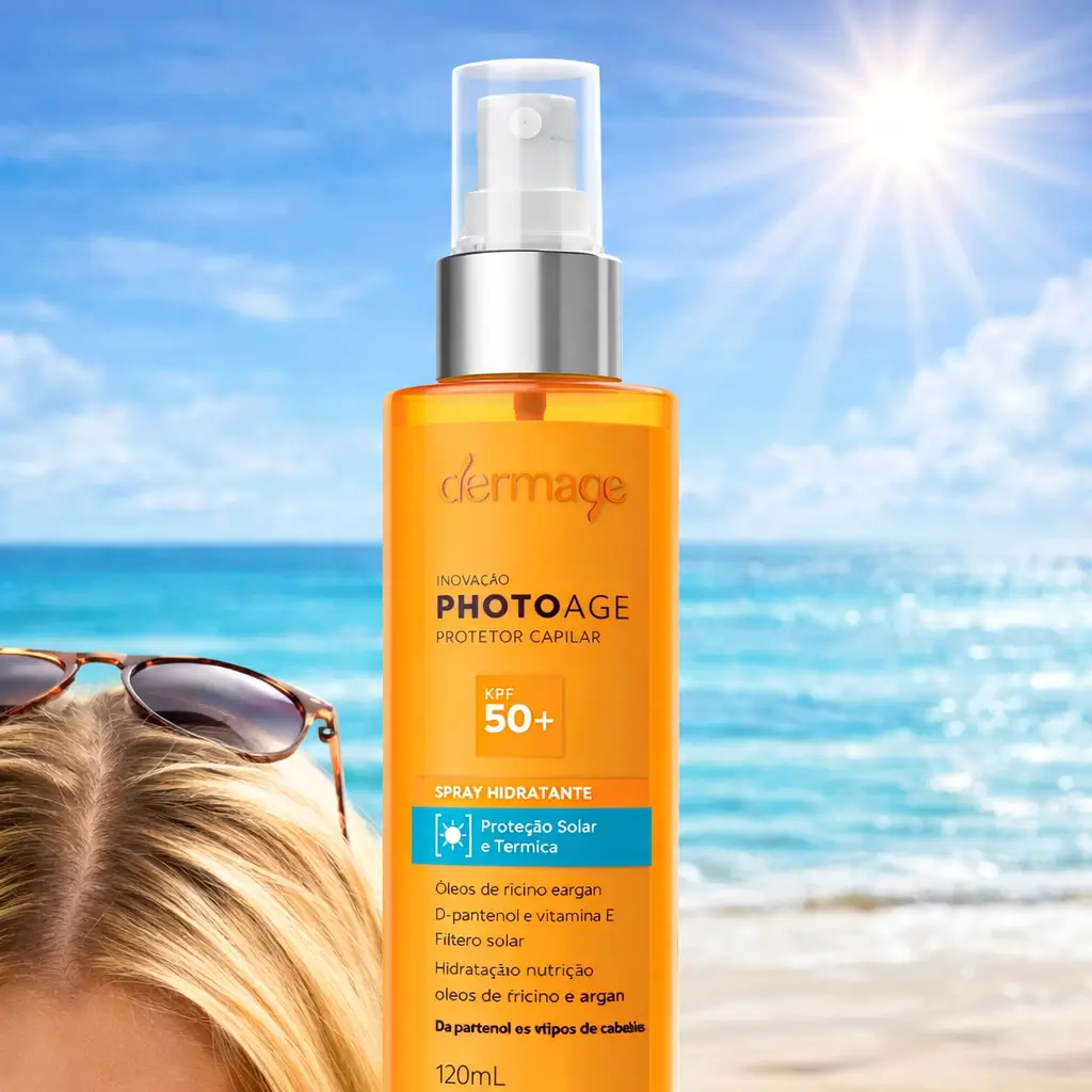 Sol na risca do cabelo com proteção usando Photoage Protetor Capilar FPS 50+ em spray