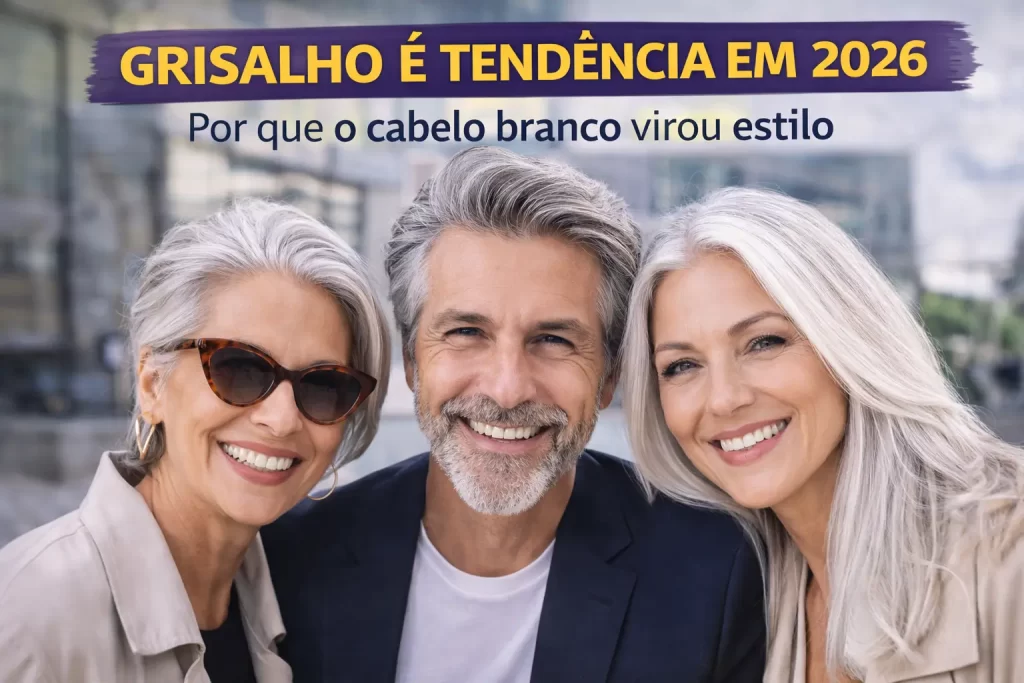 Pessoas com cabelo branco elegante mostrando que grisalho é tendência em 2026