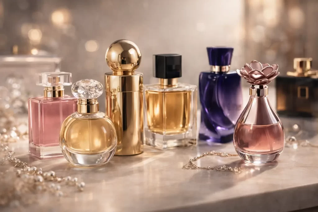 Lançamento de perfumes com frascos elegantes e tendências do momento