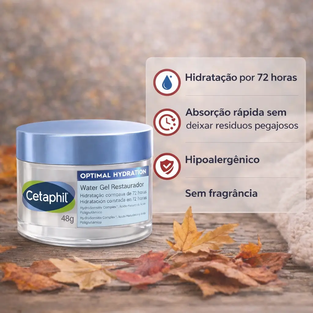 Cetaphil Optimal Hydration Water Gel para skincare no outono com foco em conforto e viço