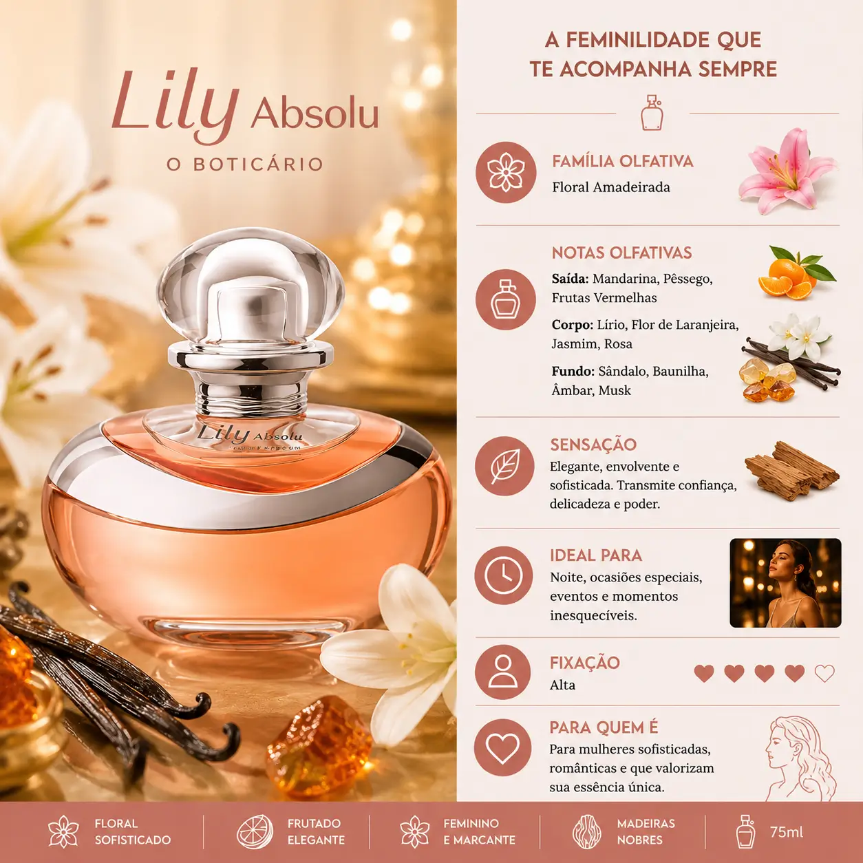 Perfume Lily Absolu O Boticário feminino em destaque, ideal para os melhores perfumes para dias frios com fragrância intensa e sofisticada