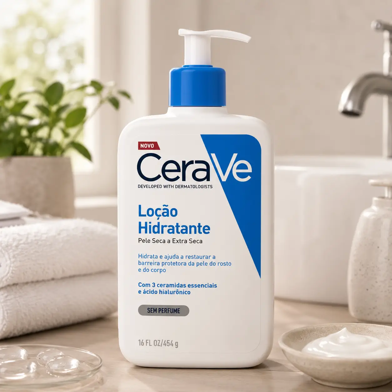 Melhor Hidratante Corporal para o Inverno CeraVe loção hidratante para pele seca em ambiente de autocuidado