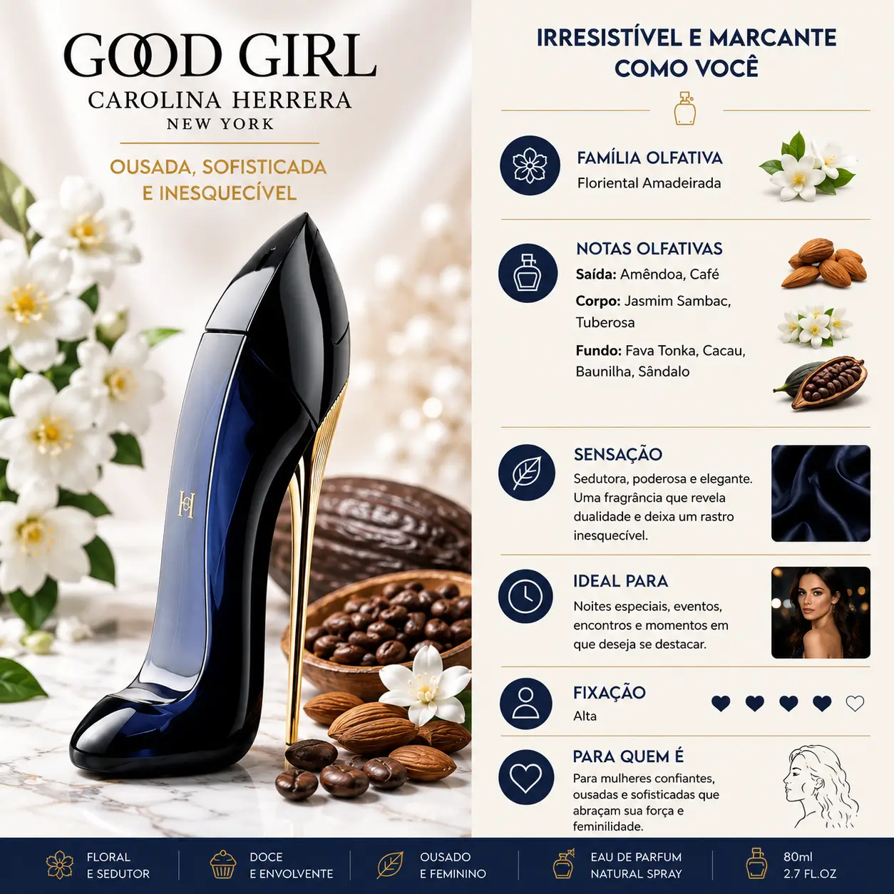 Perfume Good Girl Carolina Herrera em frasco de salto alto com cenário sofisticado, ideal para perfumes femininos elegantes para o frio