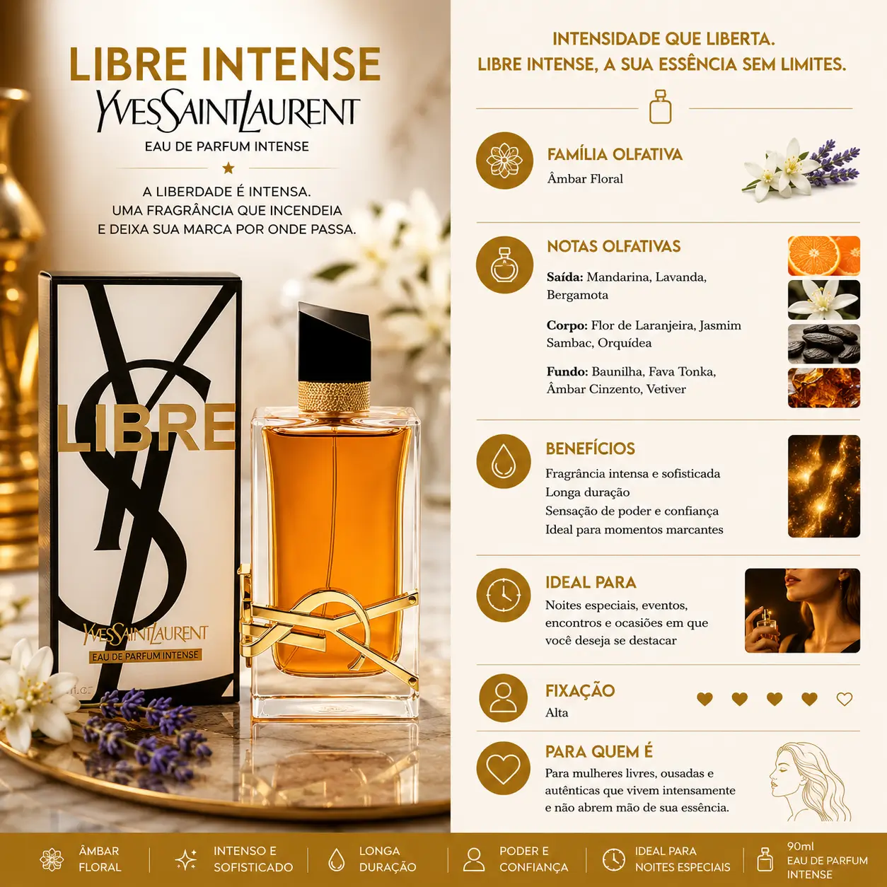 Perfume para jantar romântico Libre Intense Yves Saint Laurent com fragrância intensa e sofisticada