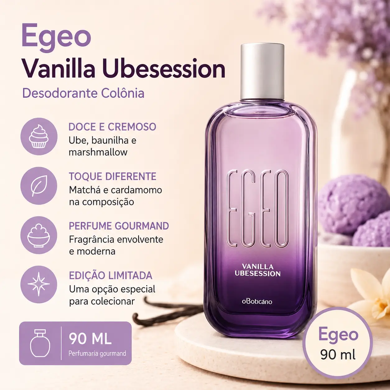 Egeo Vanilla Ubesession 90 ml perfume gourmand com ube e baunilha