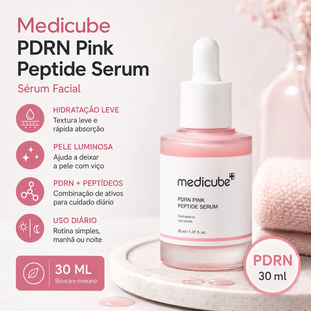 Medicube PDRN Pink Peptide Serum 30 ml com PDRN e peptídeos
