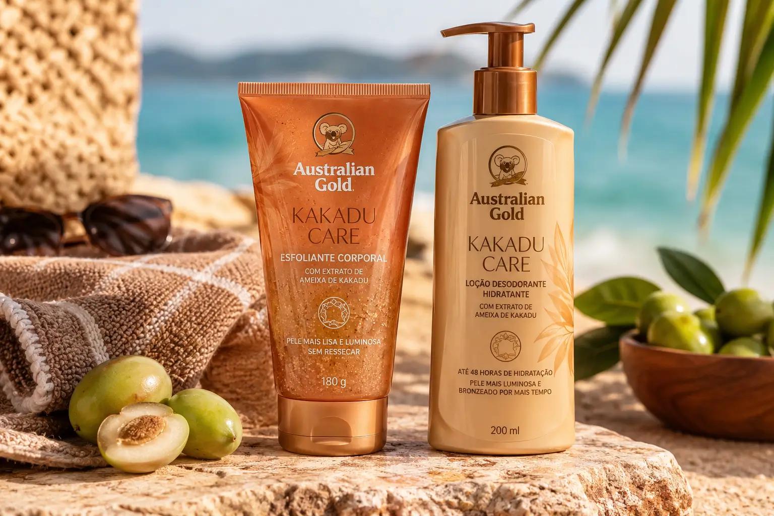 Australian Gold Kakadu Care com esfoliante corporal e loção hidratante